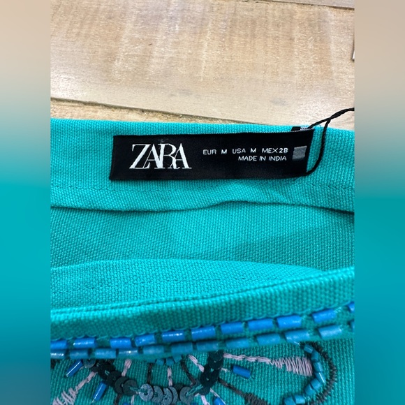 Zara beaded mini skirt high waisted turquoise nwt - Picture 9 of 11